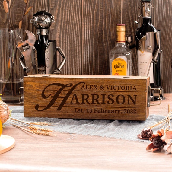 Personalised Vintage Wooden Wine Box Engraved Custom Etsy