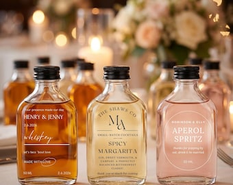 Personalised 50ml Arch Clear Glass Mini Bottle, Custom Print Cocktail Shot Bonbonniere, Wedding Favours, Groomsmen Bridesmaid Corporate Gift