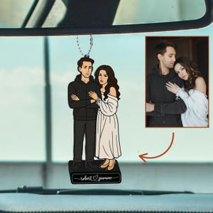 Gepersonaliseerde 3D houten cartoon koppelbeeldje sleutelhanger/autobedel met foto