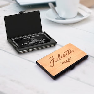 Porte-cartes de visite personnalisé en bois avec logo gravé, Porte-cartes de crédit personnalisé, Portefeuille fin, Promotion collègues de travail, Cadeau d'entreprise