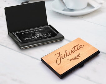 Custom Engraved Wooden Logo Business Cards Case, Personalised Credit Card Holder, Slim Wallet, Employee Colleagues Promotion, Corporate Gift