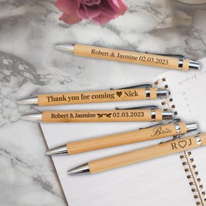 Stylo à bille en bambou écologique gravé personnalisé, Logo personnalisé enseignant, étudiant, remise des diplômes, cadeau d'entreprise, cadeaux de mariage