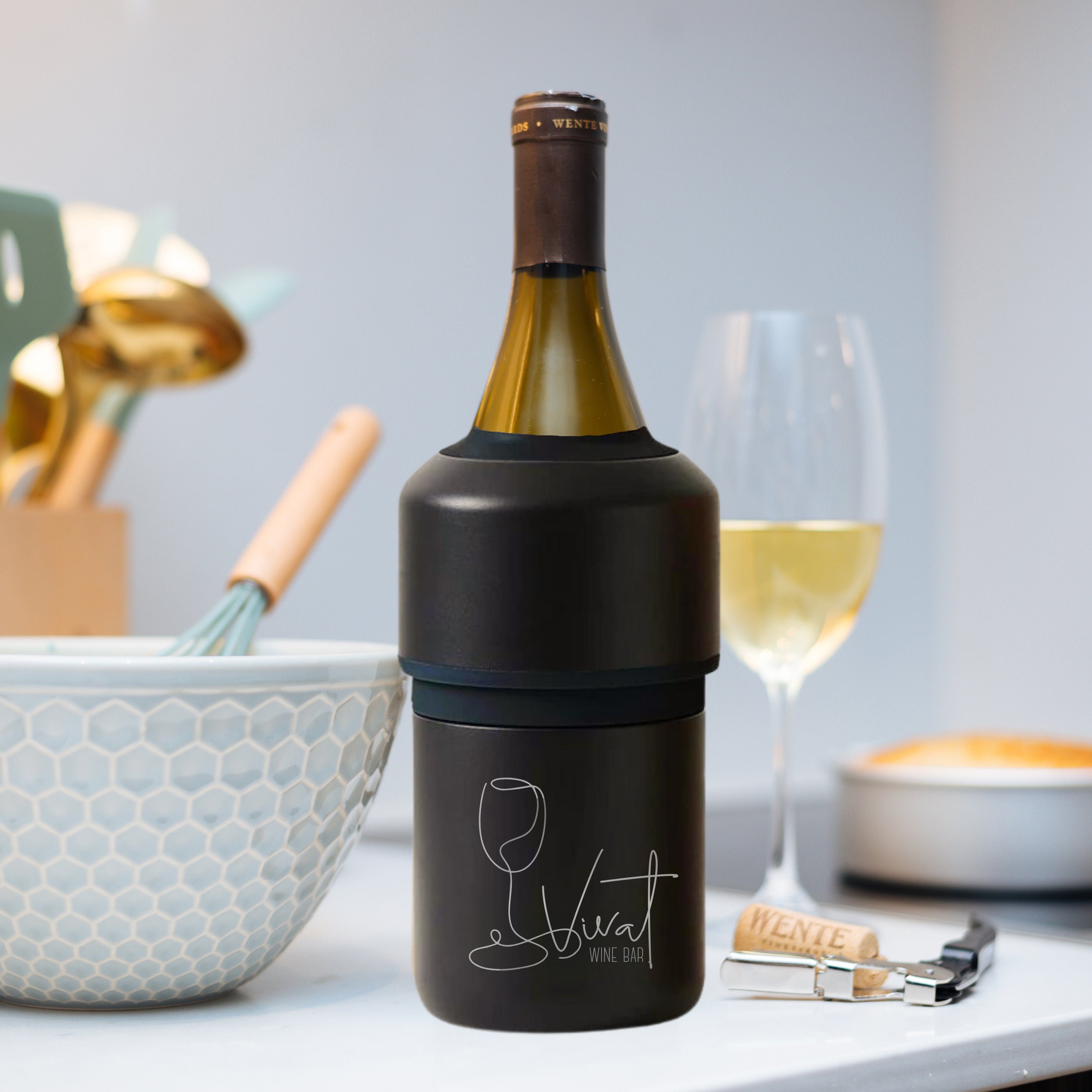Personalized Double-Wall Insulated Wine Bottle Cooler - Floral Monogram