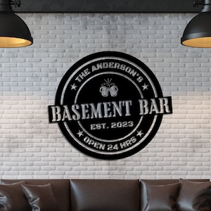 Custom Made Name Bar BBQ Hoop Sign, Personalised Handcrafted Beer Grill & Chill Lounge, Backyard Kitchen Signage, Man Cave Garage Wall Art