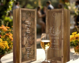 Personalised Wooden Wine Cork Storage/ Custom Logo Engraved Wine Bottle Holder Box Wedding, Housewarming, Birthday Retirement Corporate Gift