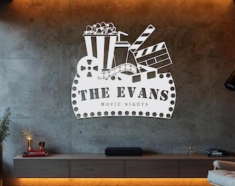 Personalised Family Name Movie Theme Sign, Custom Wood Acrylic Cinefilm Plaque Wall Art, Home Cinema Theatre Signage Decor Housewarming Gift