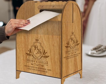Custom Made Wooden Wedding Card Post Box, Personalised Name Date Money, Envelope, Wising Well Mail Rustic Storage Keepsake Gift Event Supply