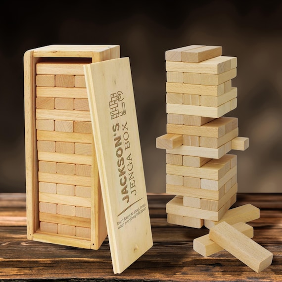 Personalised 48 Wooden Block Tumbling Tower Game Box, Engraved