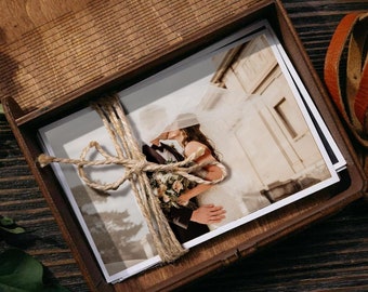 Caja de madera con fotos de boda grabadas a medida, ideal para guardar fotos, con nombre personalizado, fecha, logotipo, cumpleaños y aniversario.