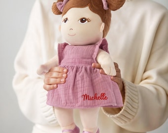 Personalised Embroidery Plush First Baby Doll, Custom Embroidered Name Sleep Soft Little Toy, Toddler Christening, Birthday Shower Xmas Gift