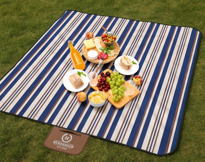 Custom Embroidered Waterproof Outdoor Carry Handle Picnic Blanket, Personalised Durable Portable Camping Beach Park Rug, Wedding Mother Gift
