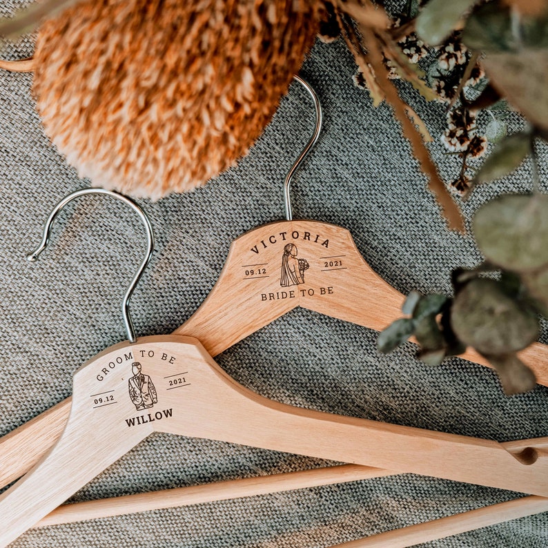 Personalised Wooden Engraved Wedding Dress Coat Hanger, Customised Business Logo Corporate Gift, Bridal Groomsman Favours, Housewarming Gift Natural Wood - Adult