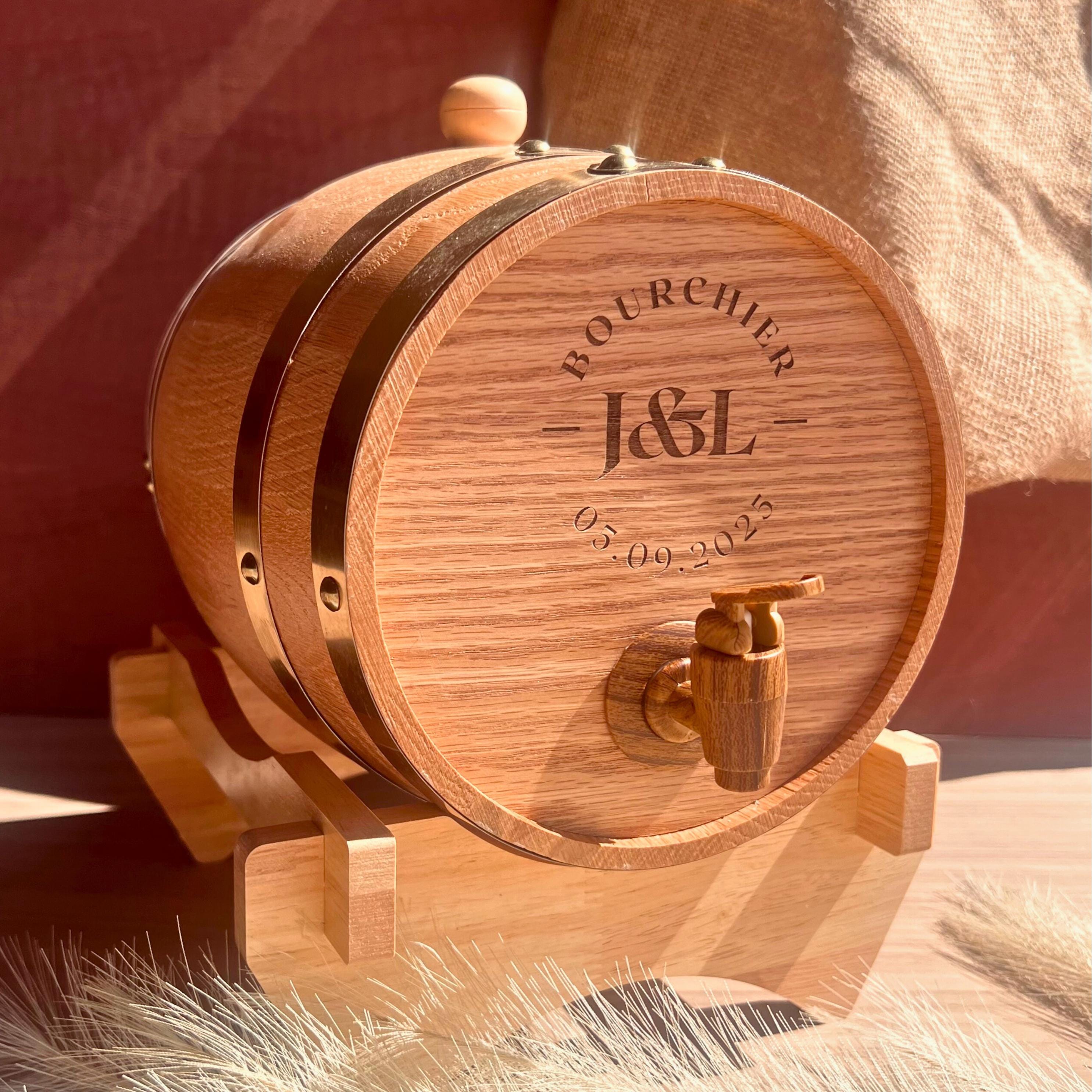 カスタム彫刻入り木製ワイン樽 5L | ウイスキー、ブランデー、テキーラ