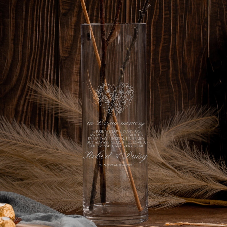 Personalised Cylinder Glass Vase, Custom Engraved Memorial Wedding Gift for Bridesmaid, Mother of Bride/ Groom, Housewarming, Anniversary image 3