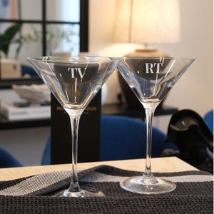 Personalised 240ml Martini Glasses, Initial Engraved Cocktail Wine Glass, Corporate Housewarming, Wedding Bridesmaid Groomsmen Gift