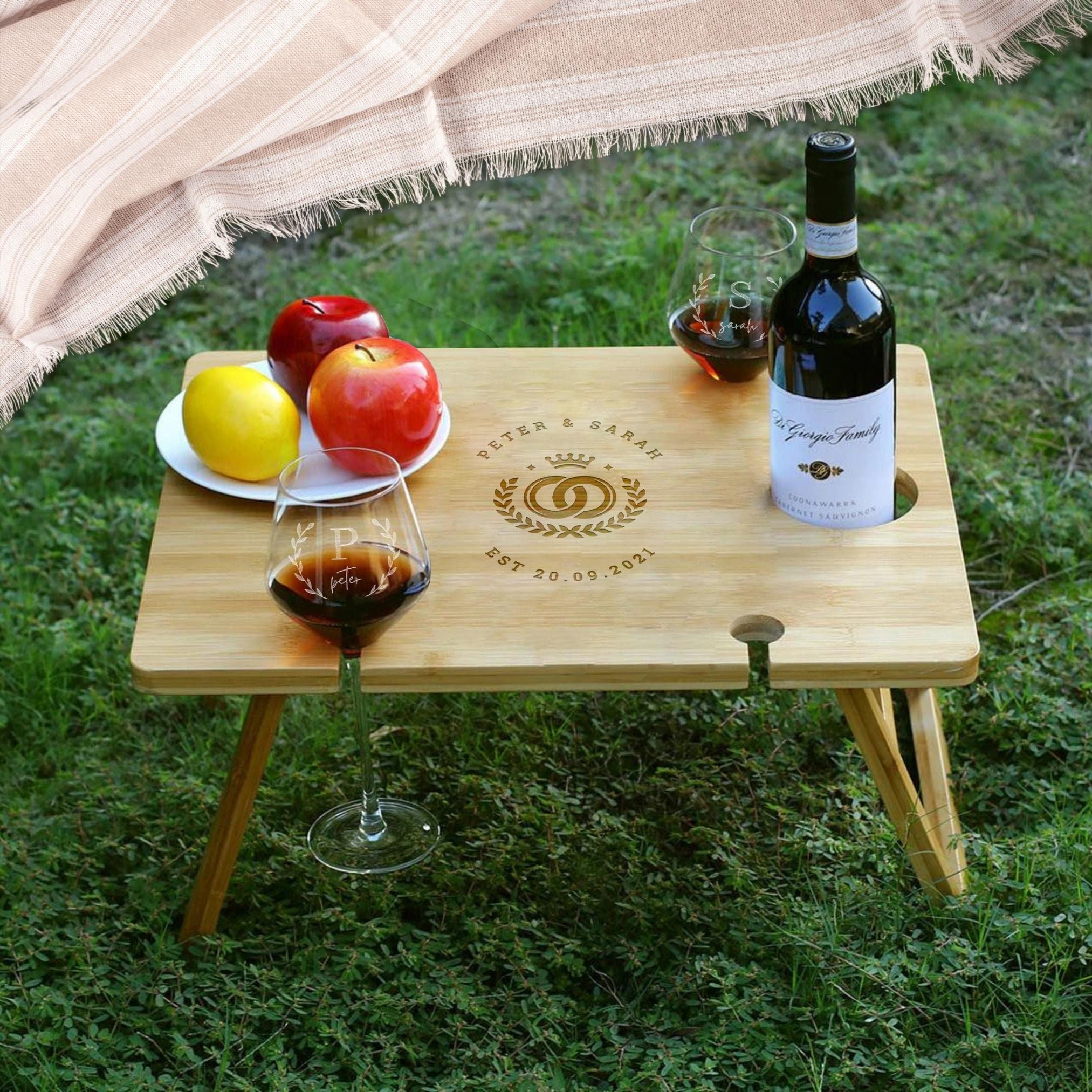 Youeon Portable Wine Picnic Table with 5 Wine Glasses Holder, Foldable  Champagne Picnic Snack Table, Wine and Cheese Table for Picnic, Camping,  Park