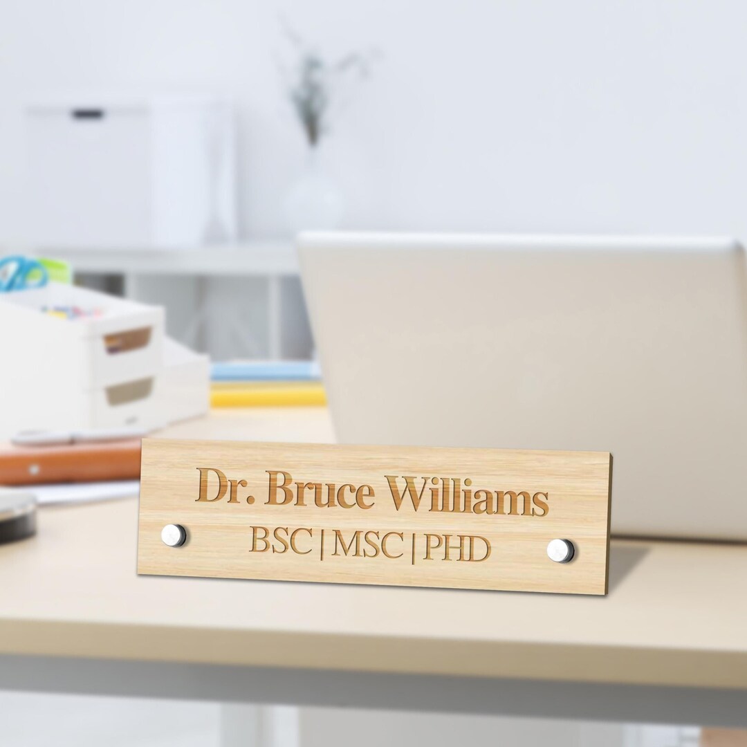Custom Engraved Standoffs Ply Wooden Desk Name Plate, Personalised ...