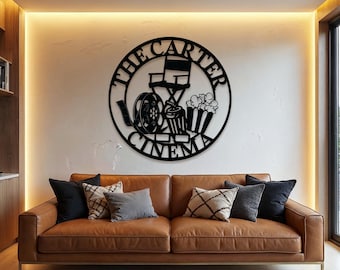 Personalised Movie Theme Hoop Sign, Custom Wood Acrylic Director Chair Cinefilm Wall Art Home Cinema Theatre Signage Decor Housewarming Gift