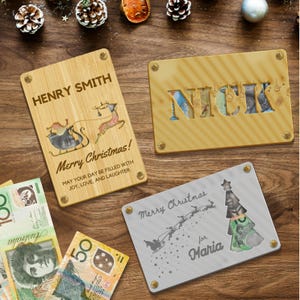 Porte-monnaie de Noël personnalisé en acrylique/bois avec nom et message, enveloppe personnalisée pour carte-cadeau en espèces pour enfant, gravure au laser, décoration de Noël