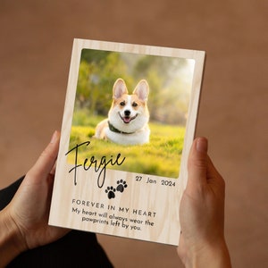 Impresión UV personalizada en placa de fotos de madera para mascotas con memoria amorosa, soporte de marco de exhibición de imagen de mesa de acrílico personalizado, regalo de recuerdo de pérdida de perro gato