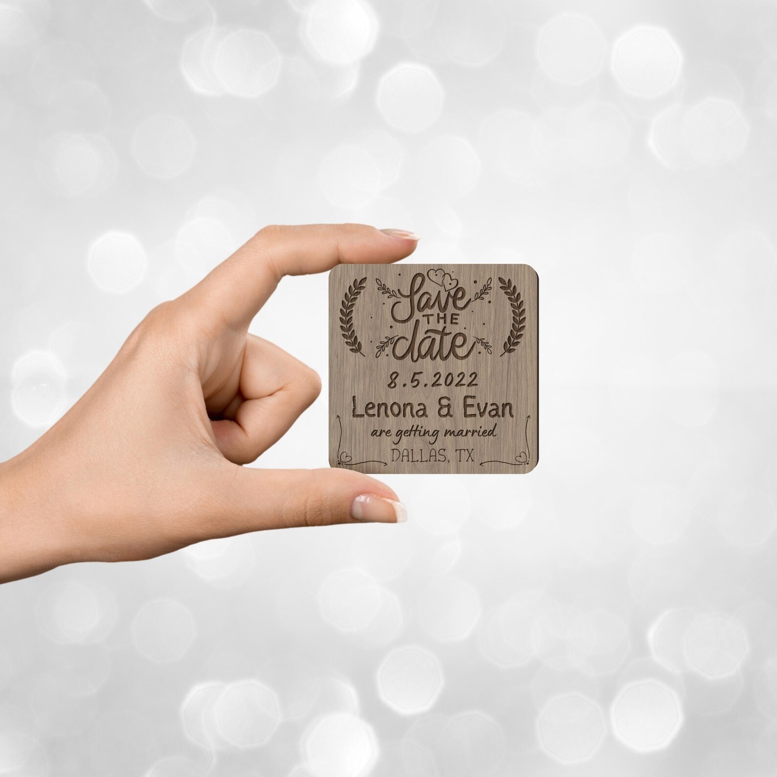 Engraved Wooden Save the Date Square Fridge Magnets, Personalised ...