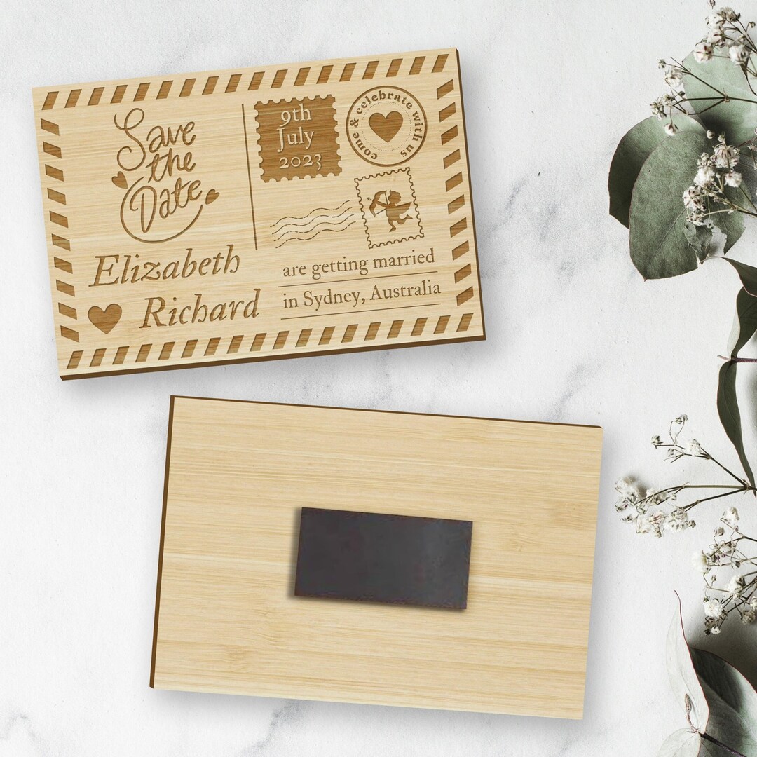 Engraved Wooden Save the Date Fridge Magnets, Personalised Rustic ...