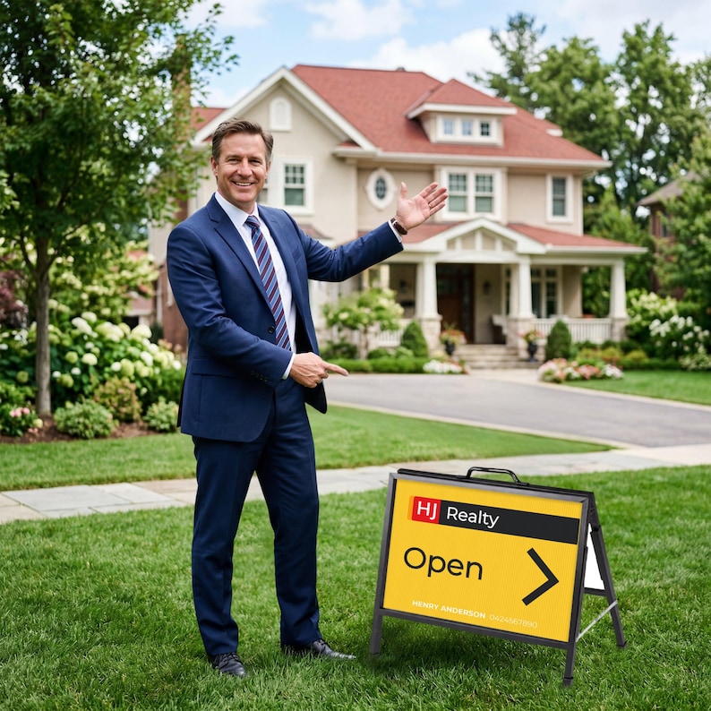 Real Estate A-Frame & Custom Print Corflute Inserts, Outdoor Sidewalk Board, Directional Open Homes Property Inspections Agent Business Sign