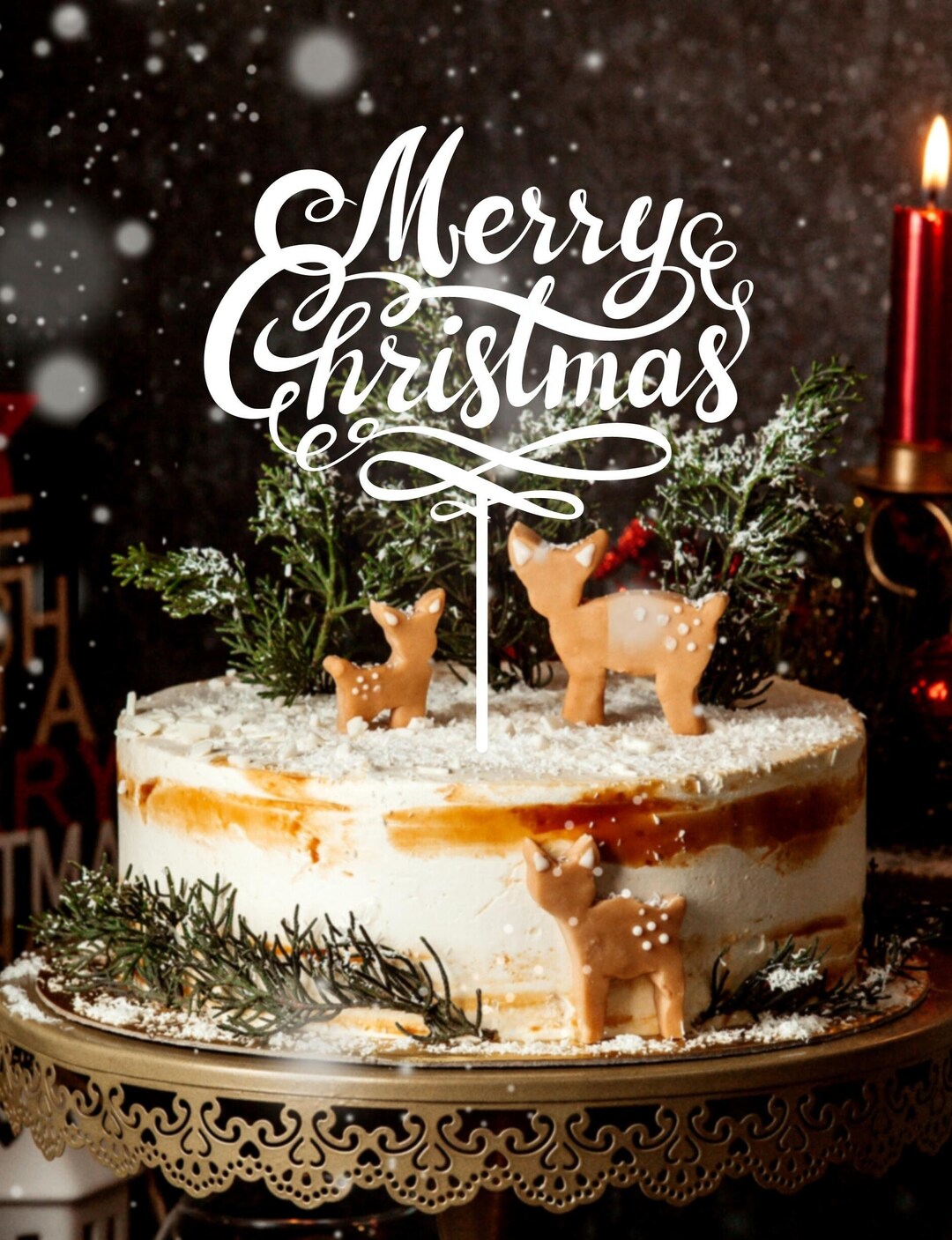Merry Christmas Cake Topper, Personalised Custom MDF/ Mirror Acrylic ...