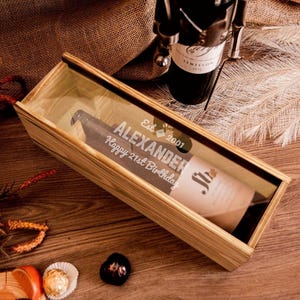 Personalised Clear Acrylic Lid & Rustic Wooden Wine Box Gift, Engraved Custom Housewarming/ Birthday, Mom-Dad, Teacher, Xmas, Wedding Favour