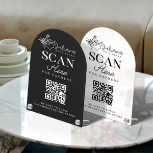 Personalised Acrylic Arch QR Code Scan To Pay Business Sign, Custom UV Print Mirror Spa, Beauty Salon, Cafe Retail Reception Display Signage