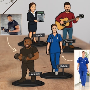 Personalised 3D Wooden Cartoon Profession Figurine Display, Custom Print Photo Portrait Hobby Caricature Home Decor, New Job, Christmas Gift