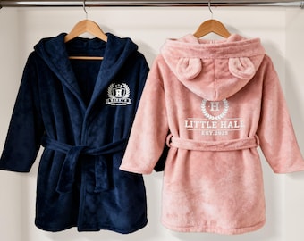 Albornoz de felpa personalizado para niños, bata de bebé con nombre bordado, bata con capucha y orejas de oso, regalo de bautizo, primer cumpleaños y Navidad.