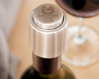 Personalised Stainless Wine Bottle Stopper for Corked Bottles, Custom Etched Logo Barware Accessories, Dad Wedding Groomsman, Corporate Gift