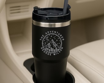 Set met gegraveerde geïsoleerde beker en rietje, reisdrankfles met aangepast logo, autokopje, bedrijfsverjaardagscadeau, draagbare thermosflessen