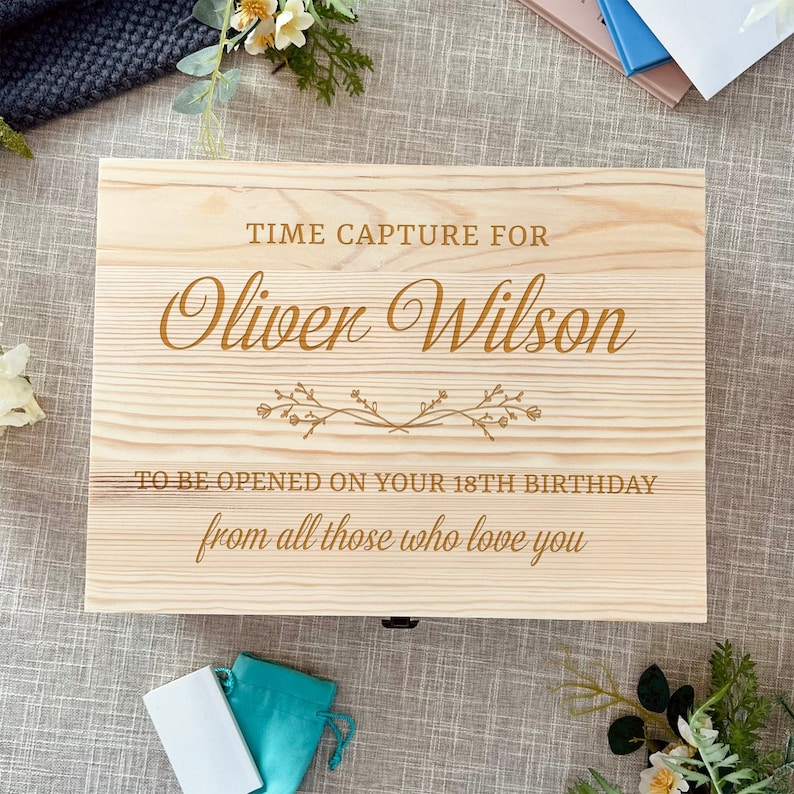 Personalised New Born Baby Wooden Keepsake Box, Custom Engraved Time Capsule Memory Boxes, Treasure Storage, Nursery, First Birthday Gift