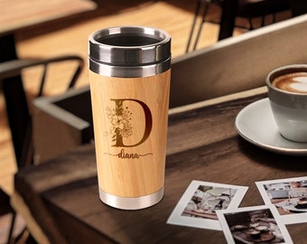 Bambú personalizado, taza aislada de acero inoxidable, vaso térmico de viaje con logotipo grabado personalizado, frasco de taza de vacío, maestro, regalo corporativo