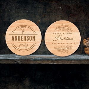 Personalised Round Wood Cheese Hinge Board & Knife Travel Set, Engraved Charcuterie Platter, Wedding Anniversary Corporate Housewarming Gift image 8