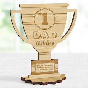 Personalised Number One Daddy Wooden Trophy Award, Engraved World Greatest Grandpa, Custom Keepsake Gifts for #1 Dad, Father&#39;s Day, Husband