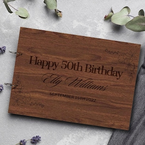 Custom Engraved Wooden Birthday Guest Book, Personalised Plywood Alternative/ Traditional Guestbook Keepsake,  Rustic/ Vintage Party Decor