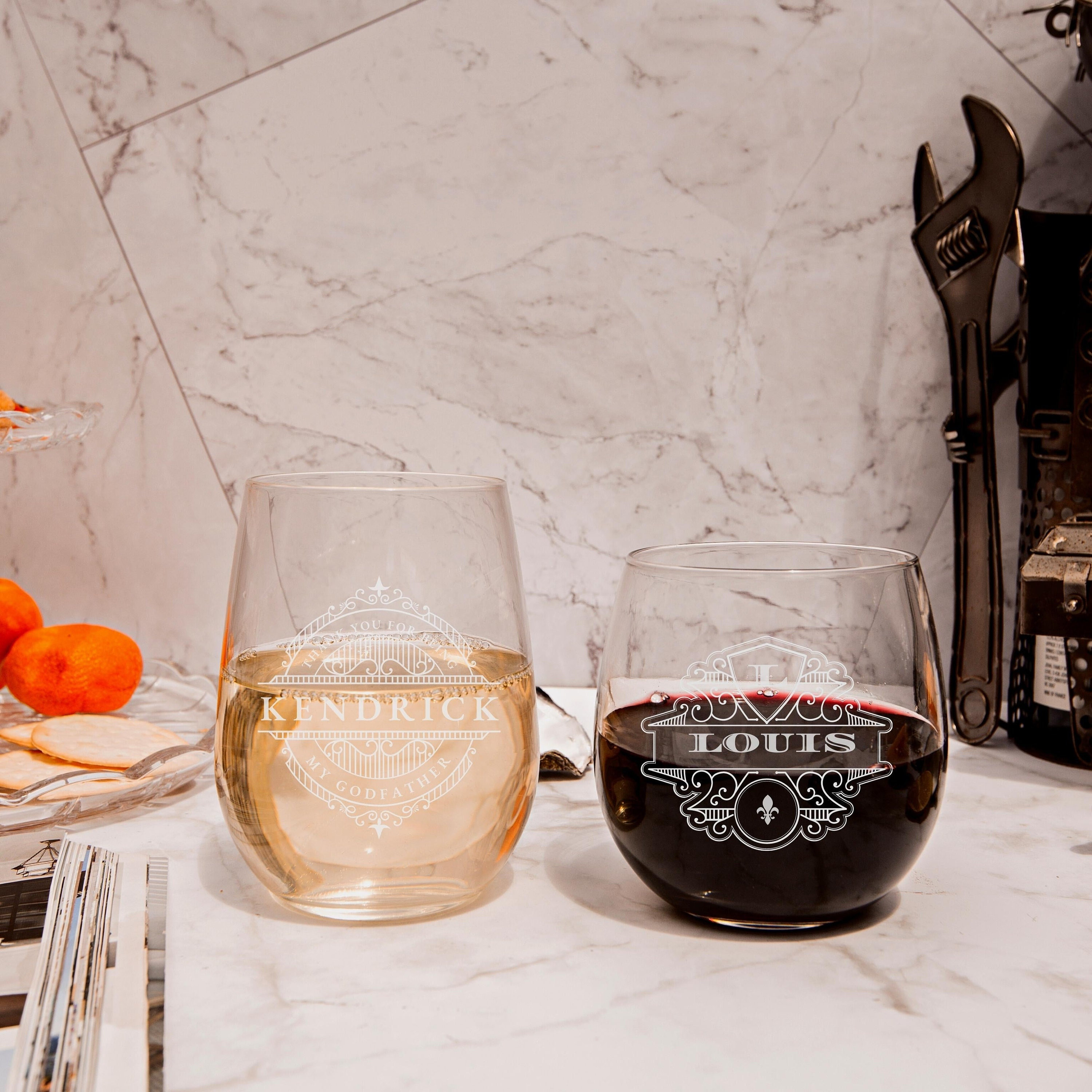 Personalised Set of 2 Red White Wine Glass Custom Engraved