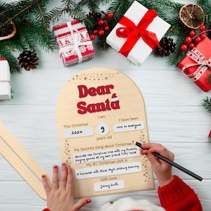 Nach Maß 3D erhabene Acryl lieber Santa Brief Wunschliste Brett Holztafel | Weihnachten löschbares Zeichen, Feiertagsgeschenk-Weihnachtsparty-Event-Dekor