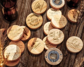 Op maat gegraveerde magnetische koelkastopener van bamboe, gepersonaliseerd logo houten onderzetter/onderzetter, huwelijksbedankje/housewarming kerstcadeau