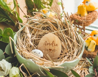 Personalised Wooden Easter Bunny Egg, Custom Engraved Rabbit Eggs Basket Decor, First Birthday, Baby Memory Baptism Keepsake, Christmas Gift