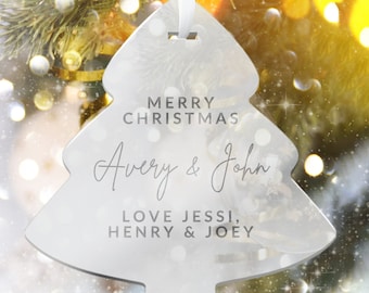 Personalised Mirror Acrylic/ Wood Tree Xmas Ornament, Engraved Custom Name Mr & Mrs First Christmas  Married New Home, Bauble Gift Tag Decor