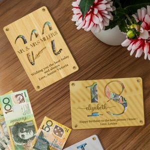 Personalisierter Name & Nachricht Spiegel Acryl / Holz Geburtstag Geldhalter, Benutzerdefinierte Laser Cut Kid Bargeld Umschlag, Hochzeit, Abschluss Geschenkkarte