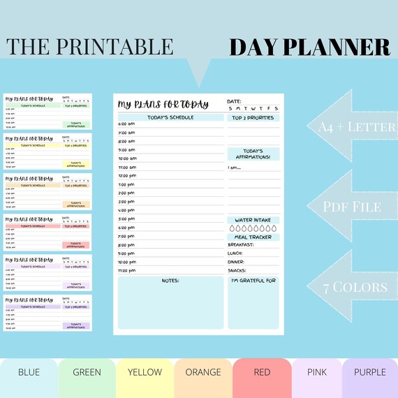 Printable Digital Day Planner Print at Home Daily Planner - Etsy