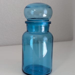 Blue Art Glass Bubble Top Apothecary Jar Canister 8.5&quot; MCM Made In Belgium