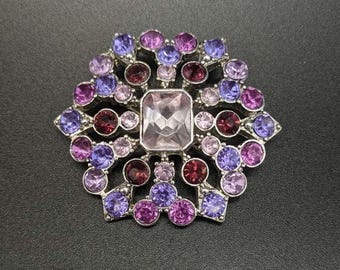 Vintage Liz Claiborne Purple Hues Flower Rhinestone Brooch