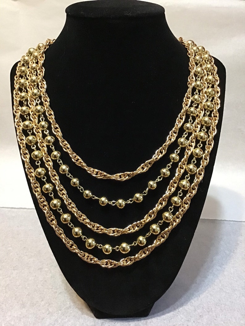 Vintage Coro Multi Strand Gold Tone Necklace