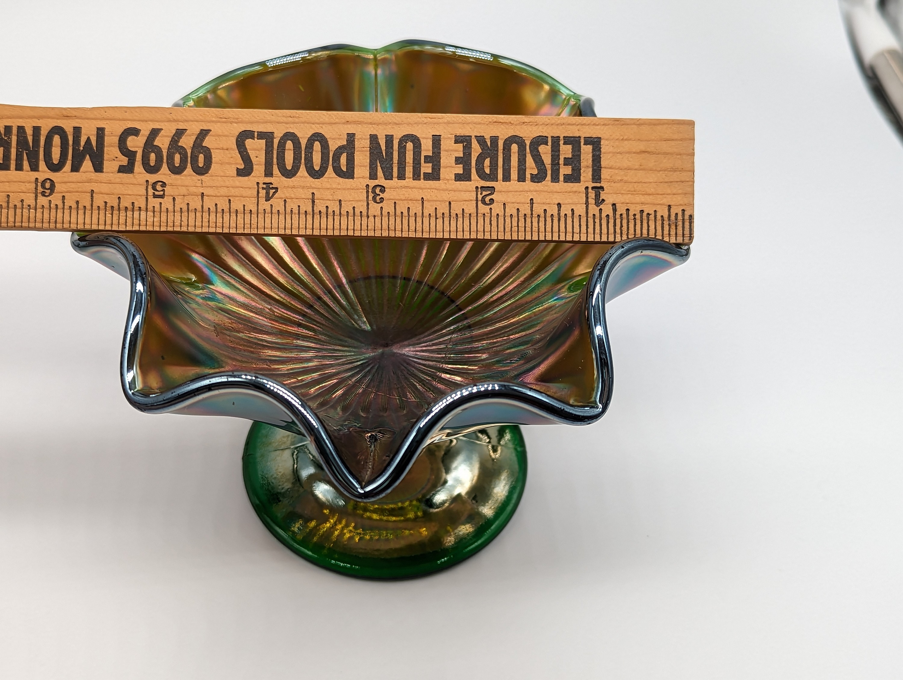 Vintage Carnival Glass Compote Dish, With Green Base - Etsy